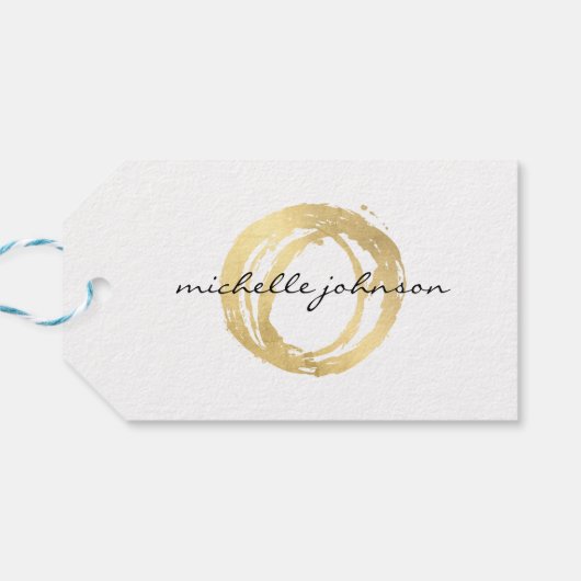 Luxe Faux Gold Painted Circle Designer Logo Cadeaulabel (Achterkant Horizontaal)