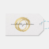 Luxe Faux Gold Painted Circle Designer Logo Cadeaulabel (Voorkant (Horizontaal))