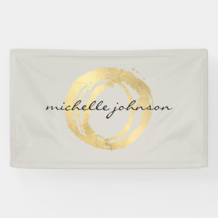 Luxe Faux Gold Painted Circle Designer Logo op Tan Spandoek