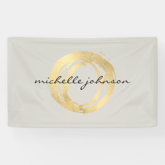 Luxe Faux Gold Painted Circle Designer Logo op Tan Spandoek (Horizontaal)