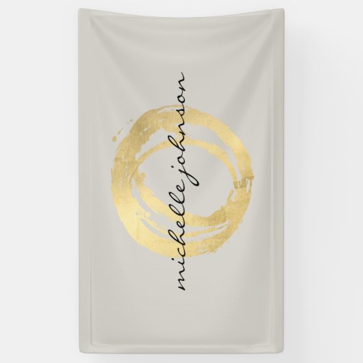 Luxe Faux Gold Painted Circle Designer Logo op Tan Spandoek (Verticaal)