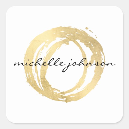 Luxe Faux Gold Painted Circle Designer Logo Vierkante Sticker (Voorkant)