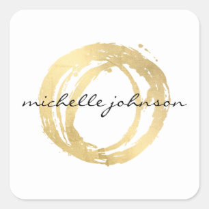 Luxe Faux Gold Painted Circle Designer Logo Vierkante Sticker