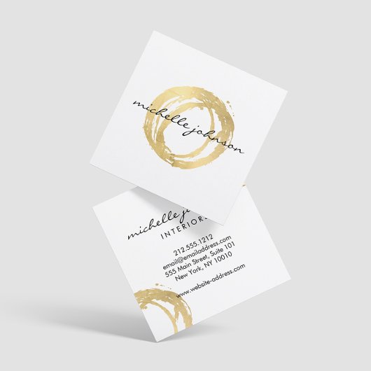 Luxe Faux Gold Painted Circle Designer Logo Vierkante Visitekaartje
