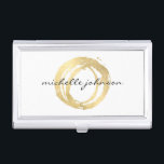 Luxe Faux Gold Painted Circle Designer Logo Visitekaarthouder<br><div class="desc">Coördineert met de Luxe Faux Gold Painted Circle Designer Logo Business Card Template tegen 1201AM. Een organische geverfde cirkel in faux metallic gold wordt een luxe logo op dit designer visitekaartjes hoesje. Personaliseer met jouw naam of bedrijfsnaam. Ook geweldig als een stijlvol cadeau-idee. Kunstwerk en design van 1201AM, een boutique...</div>