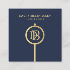 Luxe Faux Gold Skelet Key Monogram Realtor Blauw Vierkante Visitekaartje