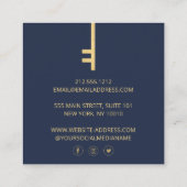 Luxe Faux Gold Skelet Key Monogram Realtor Blauw Vierkante Visitekaartje (Achterkant)