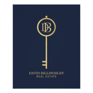 Luxe Faux Gold Skelet Key Navy Logo Downloaden Perfect Poster