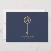 Luxe Faux Gold Skeleton Key Monogram Marine Notitiekaartje (Voorkant)