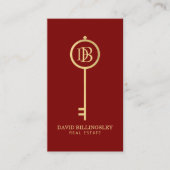 Luxe Faux Gold Skeleton Key Monogram Realtor Rood Visitekaartje (Voorkant)