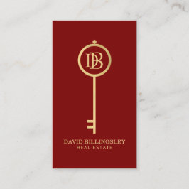 Luxe Faux Gold Skeleton Key Monogram Realtor Rood Visitekaartje