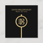 Luxe Faux Gold Skeleton Key Monogram Realtor Vierkante Visitekaartje (Voorkant)