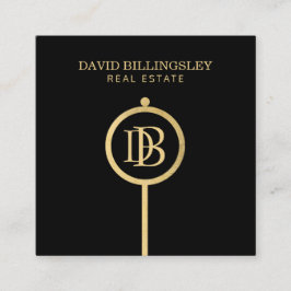 Luxe Faux Gold Skeleton Key Monogram Realtor Vierkante Visitekaartje