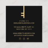 Luxe Faux Gold Skeleton Key Monogram Realtor Vierkante Visitekaartje (Achterkant)