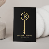 Luxe Faux Gold Skeleton Key Monogram Realtor Visitekaartje