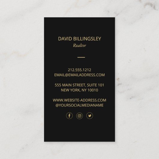 Luxe Faux Gold Skeleton Key Monogram Realtor Visitekaartje (Achterkant)