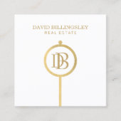 Luxe Faux Gold Skeleton Key Monogram Realtor White Vierkante Visitekaartje (Voorkant)