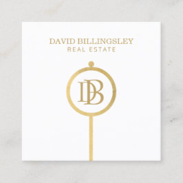 Luxe Faux Gold Skeleton Key Monogram Realtor White Vierkante Visitekaartje