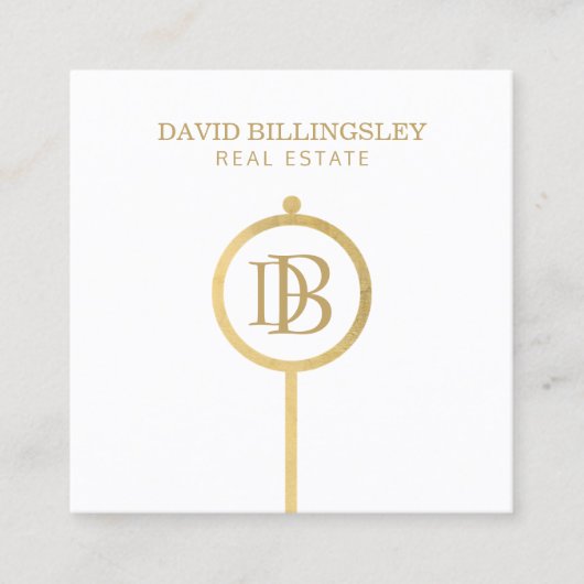 Luxe Faux Gold Skeleton Key Monogram Realtor White Vierkante Visitekaartje (Voorkant)