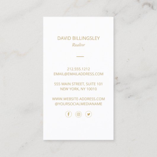 Luxe Faux Gold Skeleton Key Monogram Realtor White Visitekaartje (Achterkant)