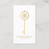 Luxe Faux Gold Skeleton Key Monogram Realtor White Visitekaartje (Voorkant)