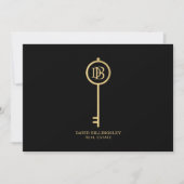 Luxe Faux Gold Skeleton Key Monogram Zwart Notitiekaartje (Voorkant)