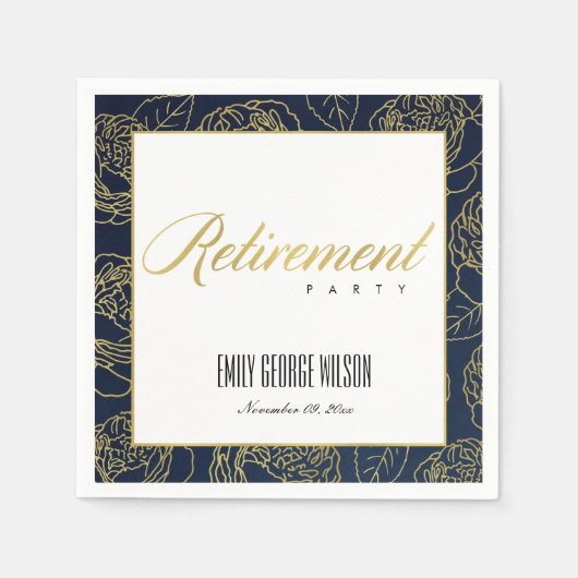 LUXE FAUX GOLD WHITE NAVY ROOS FLORAL RETIREMENT SERVET (Voorkant)