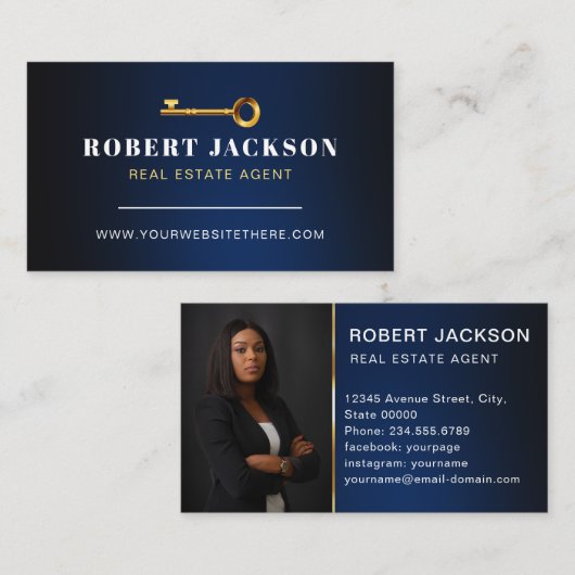 Luxe Faux Golden Key Realtors Luxe Moderne Marine Visitekaartje (Voorkant / Achterkant)
