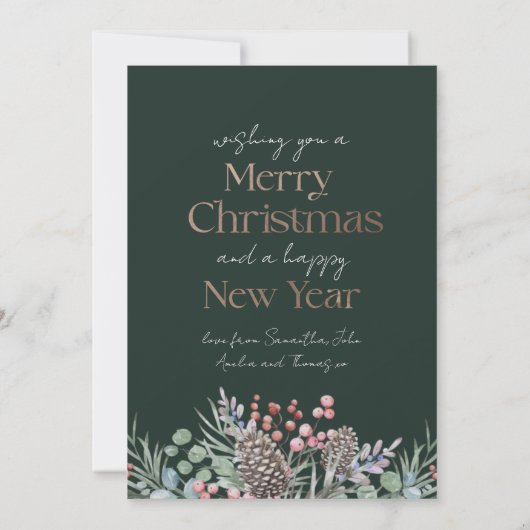 Luxe Faux Goud & Groen Vrolijk Kerstmis Feestdagenkaart (Achterkant)