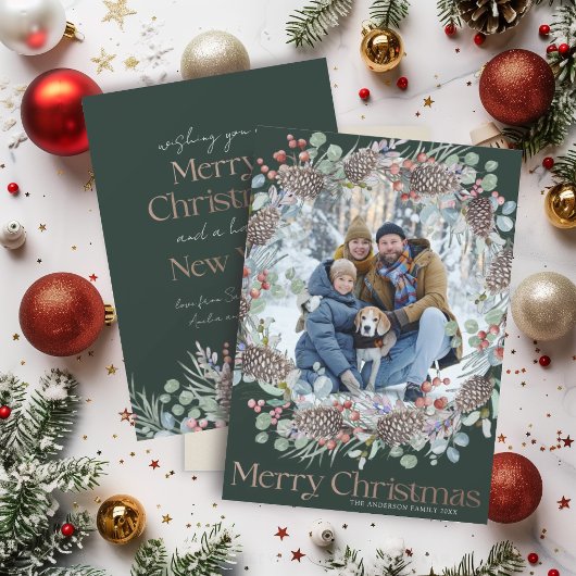 Luxe Faux Goud & Groen Vrolijk Kerstmis Feestdagenkaart