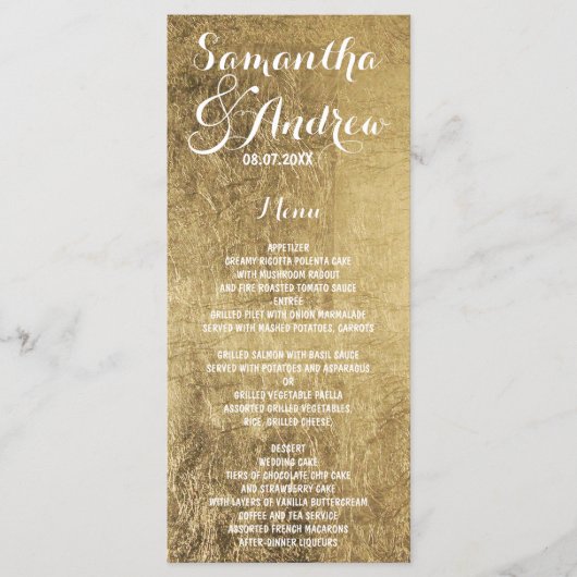 Luxe faux gouden blad bruiloft menu (Voorkant)
