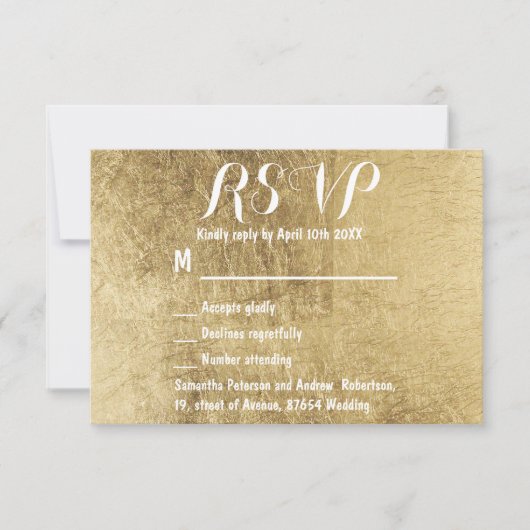 Luxe faux gouden blad bruiloft RSVP Kaartje (Voorkant)