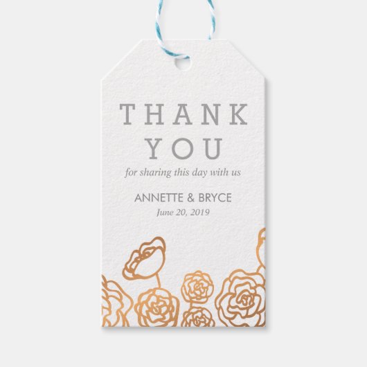 Luxe Faux Gouden Folie Bloemen Bruiloft Dank u Cadeaulabel (Voorkant)