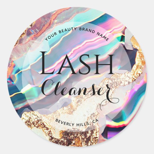Luxe Faux Iriserende Agaat Custom Lash Cleanser Ronde Sticker (Voorkant)