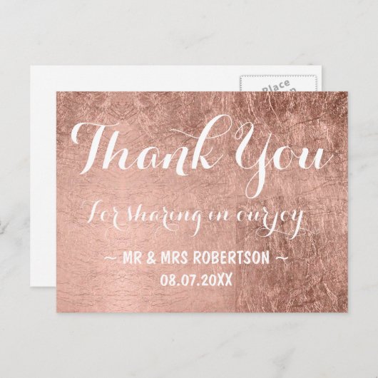 Luxe faux roos bladgoud bedankt briefkaart (Voorkant / Achterkant)