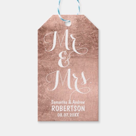 Luxe faux roos bladgoud bruiloft Dank u Cadeaulabel (Voorkant)