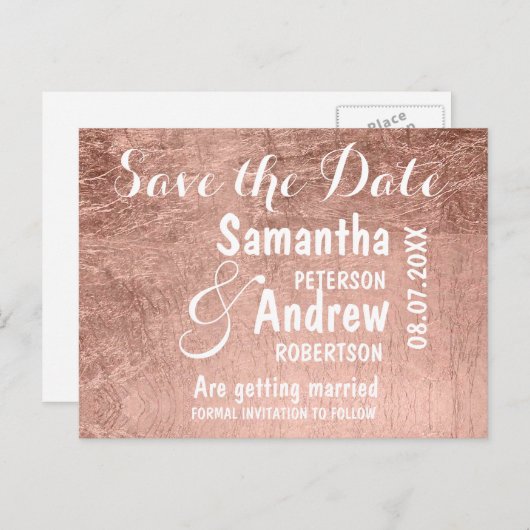 Luxe faux roos bladgoud save the date aankondigingskaart (Voorkant / Achterkant)