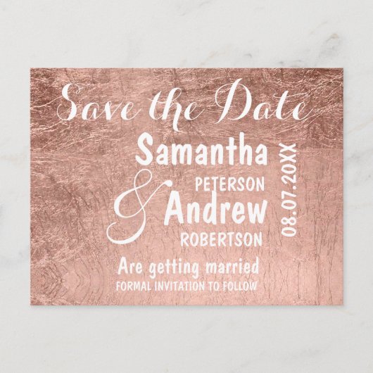 Luxe faux roos bladgoud save the date aankondigingskaart (Voorkant)