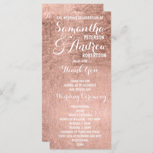 Luxe faux roos bladgoud Trouwprogramma Programmakaart (Voorkant / Achterkant)