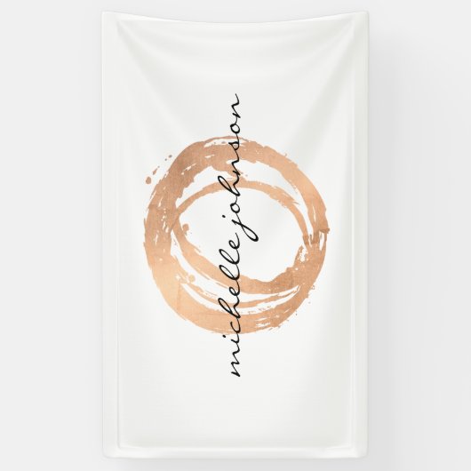 Luxe Faux Roos Gold Painted Circle Designer Logo Spandoek (Verticaal)
