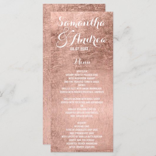 Luxe faux roos gouden blad bruiloft menu (Voorkant / Achterkant)