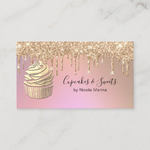 Luxe Faux Roos Gouden Glitter Drips Cupcake Sweets Visitekaartje