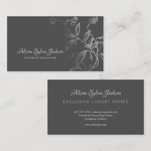 Luxe faux Silver folie donkergrijs elegant Visitekaartje (Voorkant / Achterkant)