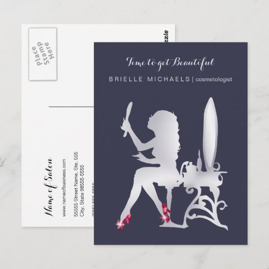 Luxe FAUX Zilveren Vrouw Make-up Afspraak Herinner Briefkaart (Voorkant / Achterkant)