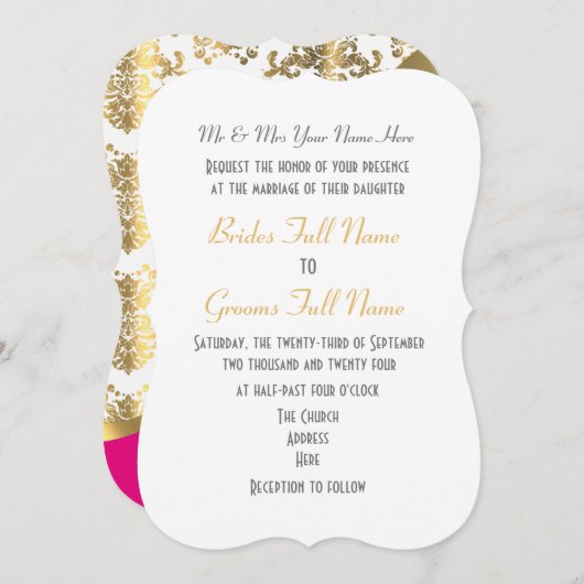 Luxe felroze en goudvochtige bruiloft kaart (Voorkant / Achterkant)