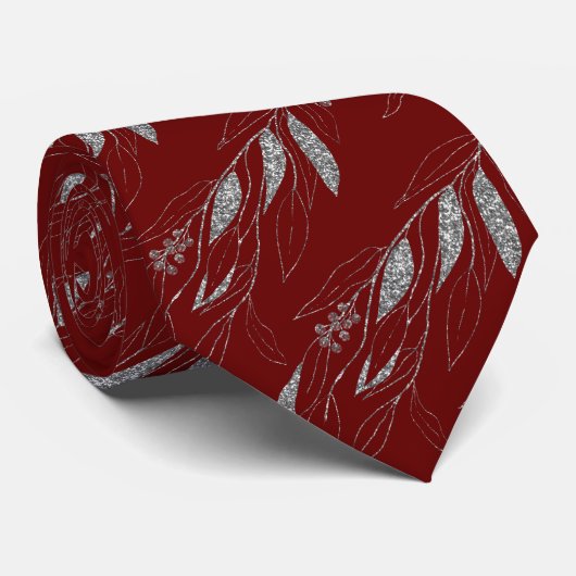 LUXE FESTIVE RED SILVER EUCALYPTUS BOTANICAL STROP STROPDAS (Opgerold)