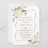 Luxe fijne witte bloemen Gold Cross-Baptisme Kaart (Voorkant)