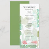 Luxe Flamingo, Tropisch blad bruiloft drankjes Menu (Voorkant / Achterkant)
