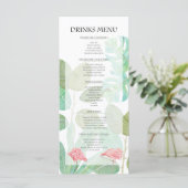 Luxe Flamingo, Tropisch blad bruiloft drankjes Menu (Staand voorkant)