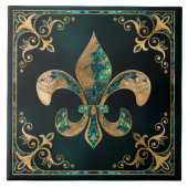 Luxe Fleur-de-lis - Abalone Shell en Goud Tegeltje (Voorkant)